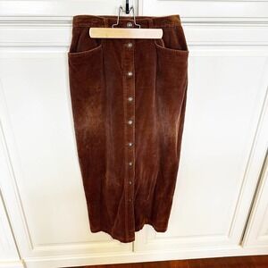 Carole Little Women’s Brown 90’s Y2K Corduroy Cotton Midi Skirt Academia Vintage
